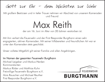 Traueranzeige von Max Reith von Der Bote