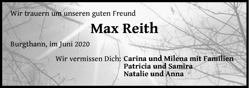  Traueranzeige für Max Reith vom 22.06.2020 aus Der Bote