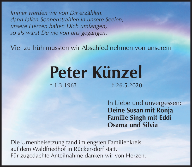  Traueranzeige für Peter Künzel vom 20.06.2020 aus Pegnitz-Zeitung