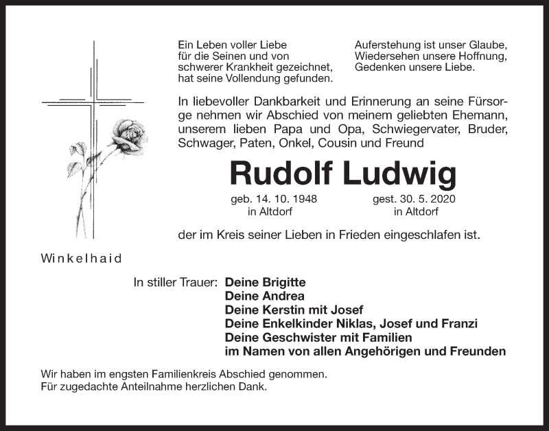  Traueranzeige für Rudolf Ludwig vom 06.06.2020 aus Der Bote