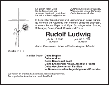 Traueranzeige von Rudolf Ludwig von Der Bote