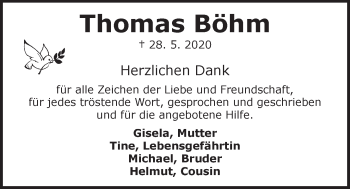 Traueranzeige von Thomas Böhm von Der Bote