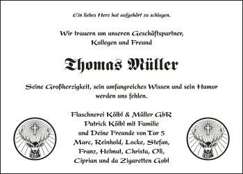 Traueranzeige von Thomas Müller von Hersbrucker Zeitung
