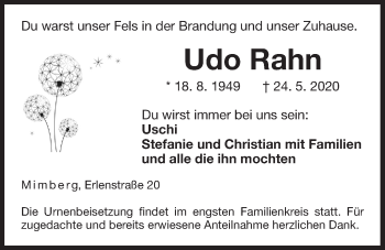 Traueranzeige von Udo Rahn von Der Bote