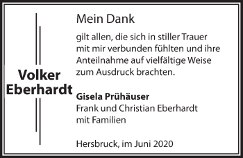 Traueranzeige von Volker Eberhardt von Hersbrucker Zeitung