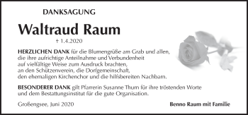Traueranzeige von Waltraud Raum von Pegnitz-Zeitung