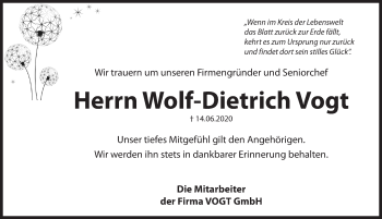 Traueranzeige von Wolf-Dietrich Vogt von Hersbrucker Zeitung