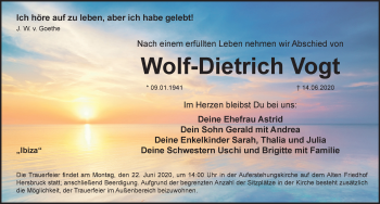 Traueranzeige von Wolf-Dietrich Vogt von Hersbrucker Zeitung