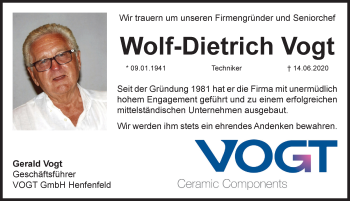 Traueranzeige von Wolf-Dietrich Vogt von Hersbrucker Zeitung