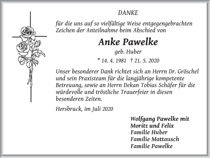  Traueranzeige für Anke Pawelke vom 11.07.2020 aus Hersbrucker Zeitung