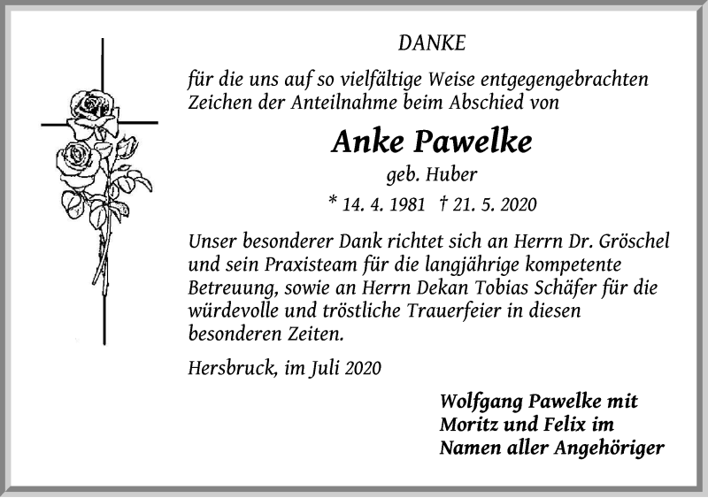  Traueranzeige für Anke Pawelke vom 06.07.2020 aus Hersbrucker Zeitung