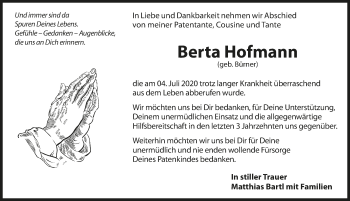 Traueranzeige von Berta Hofmann von Hersbrucker Zeitung