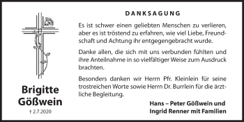 Traueranzeige von Brigitte Gößwein von Hersbrucker Zeitung