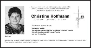 Traueranzeige von Christine Hoffmann von Der Bote