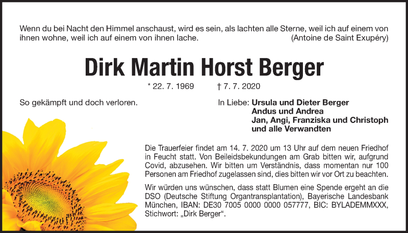  Traueranzeige für Dirk Martin Horst Berger vom 11.07.2020 aus Der Bote