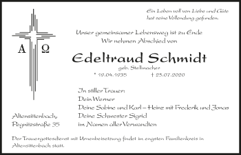 Traueranzeige von Edeltraud Schmidt von Hersbrucker Zeitung