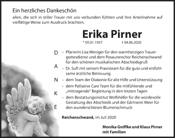 Traueranzeige von Erika Pirner von Hersbrucker Zeitung