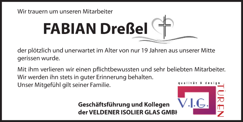  Traueranzeige für Fabian Dreßel vom 25.07.2020 aus Hersbrucker Zeitung