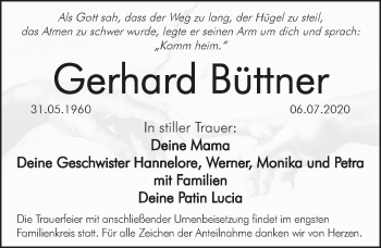 Traueranzeige von Gerhard Büttner von Hersbrucker Zeitung