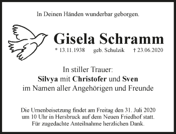 Traueranzeige von Gisela Schramm von Hersbrucker Zeitung