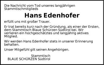Traueranzeige von Hans Edenhofer von Der Bote