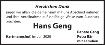 Traueranzeige von Hans Geng von Hersbrucker Zeitung