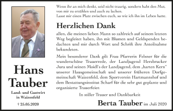 Traueranzeige von Hans Tauber von Hersbrucker Zeitung