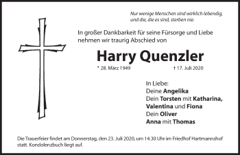 Traueranzeige von Harry Quenzler von Hersbrucker Zeitung