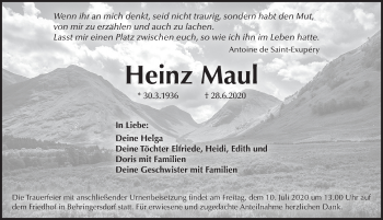 Traueranzeige von Heinz Maul von Pegnitz-Zeitung