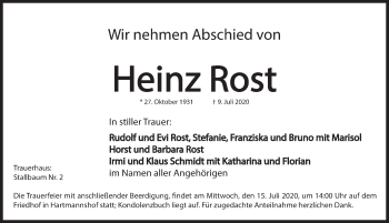 Traueranzeige von Heinz Rost von Hersbrucker Zeitung