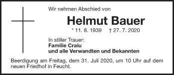Traueranzeige von Helmut Bauer von Der Bote