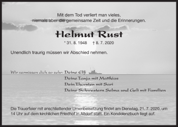 Traueranzeige von Helmut Rust von Der Bote