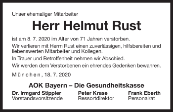Traueranzeige von Helmut Rust von Der Bote