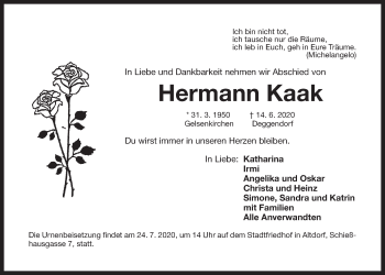 Traueranzeige von Hermann Kaak von Der Bote