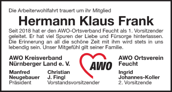 Traueranzeige von Hermann Klaus Frank von Der Bote
