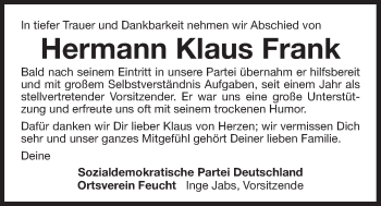 Traueranzeige von Hermann Klaus Frank von Der Bote