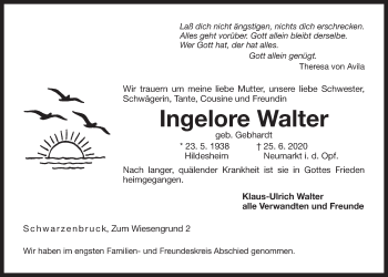 Traueranzeige von Ingelore Walter von Der Bote