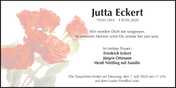 Traueranzeige von Jutta Eckert von Pegnitz-Zeitung
