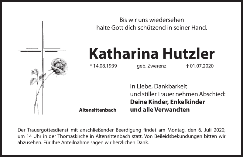  Traueranzeige für Katharina Hutzler vom 04.07.2020 aus Hersbrucker Zeitung