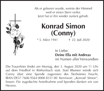 Traueranzeige von Konrad Simon von Pegnitz-Zeitung