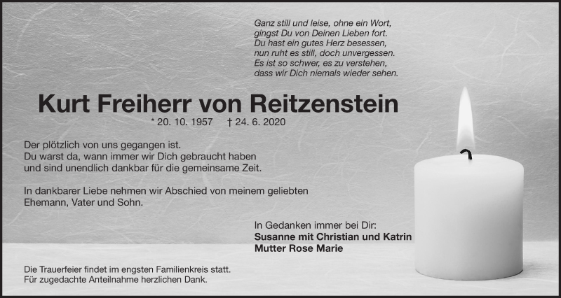  Traueranzeige für Kurt Freiherr von Reitzenstein vom 01.07.2020 aus Der Bote