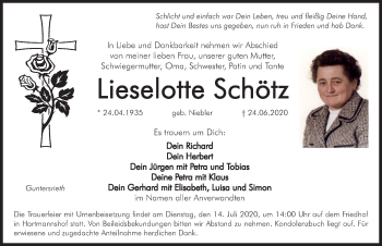 Traueranzeige von Lieselotte Schötz von Hersbrucker Zeitung