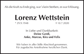 Traueranzeige von Lorenz Wettstein von Pegnitz-Zeitung