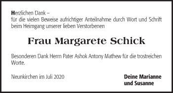 Traueranzeige von Margarete Schick von Pegnitz-Zeitung