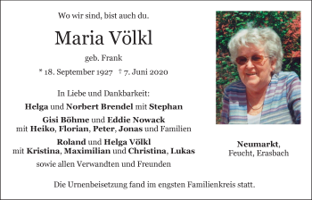 Traueranzeige von Maria Völkl von Der Bote