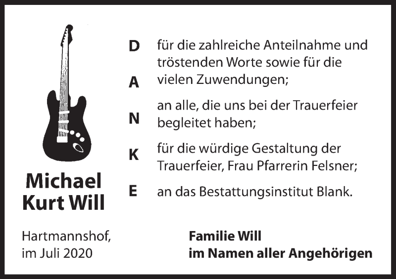  Traueranzeige für Michael Kurt Will vom 25.07.2020 aus Hersbrucker Zeitung