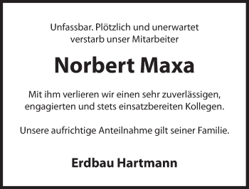 Traueranzeige von Norbert Maxa von Hersbrucker Zeitung