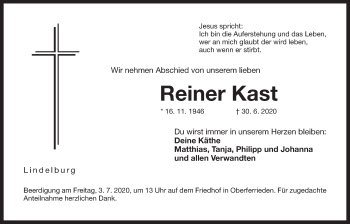 Traueranzeige von Reiner Kast von Der Bote