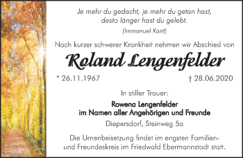 Traueranzeige von Roland Lengenfelder von Pegnitz-Zeitung