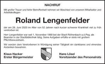 Traueranzeige von Roland Lengenfelder von Pegnitz-Zeitung